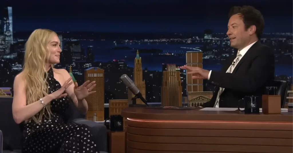 Lindsay Lohan before and after comeback moment, chatting with Jimmy Fallon on The Tonight Show while promoting Freakier Friday.