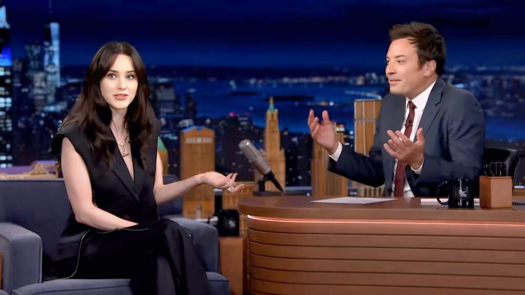 Rachel Brosnahan laughing during her Superman tour after breaking her travel curse