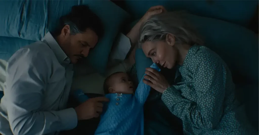 Reed and Sue share a tender family moment, showcasing Fantastic Four First Steps' focus on love, legacy, and the emotional stakes behind Marvel’s bold reboot. Fantastic Four First Steps Review