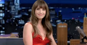 Alison Brie smiling at cameras while discussing Alison Brie movies and TV shows.